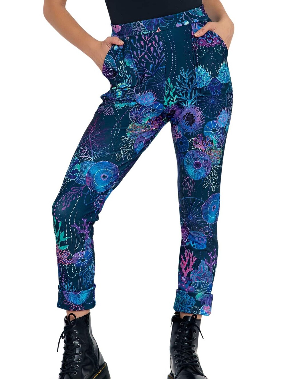 NWT Blackmilk Floral Coral Rainbow Ocean Print Ankle Cuffed Pants XL